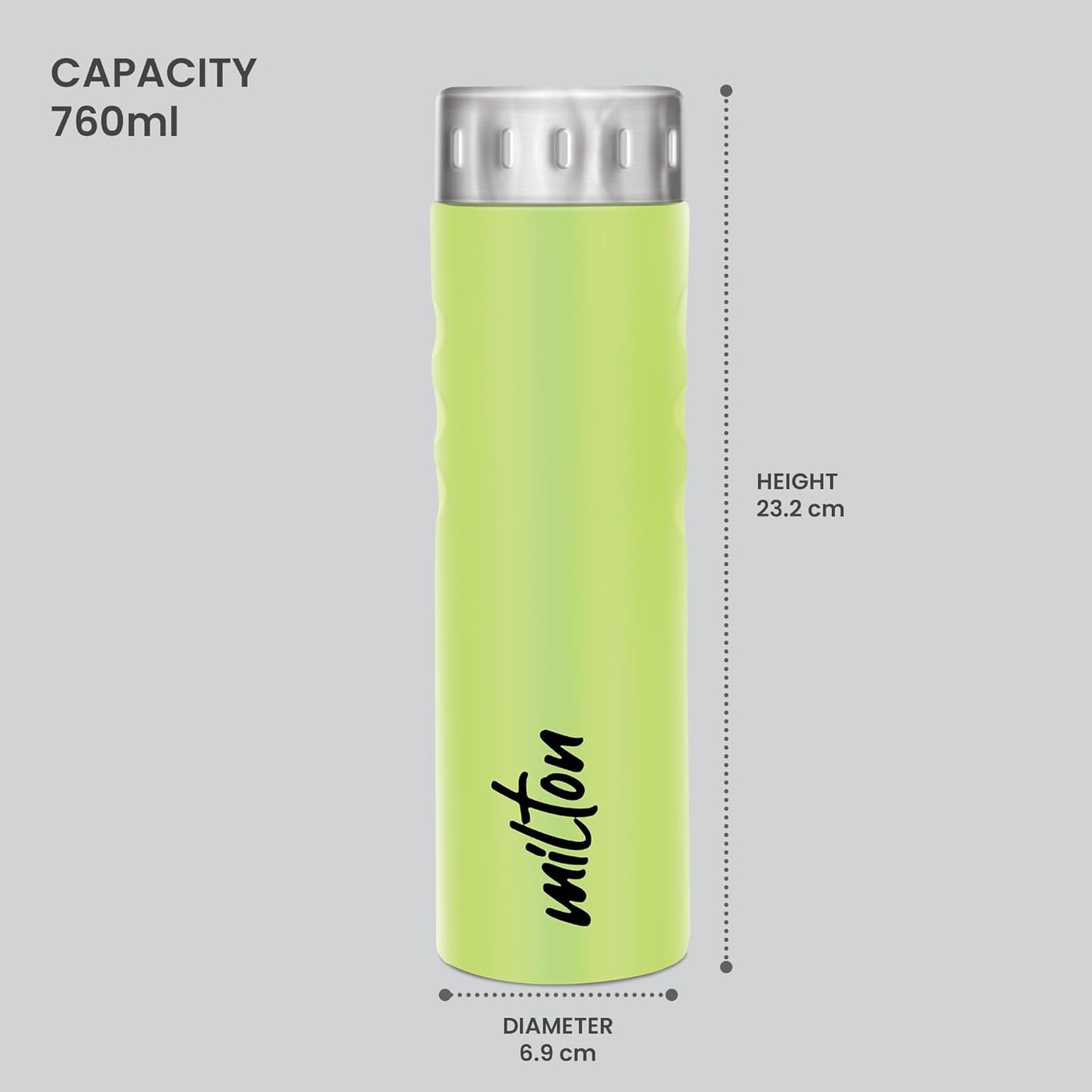 MILTON Stream Stainless Steel Water Bottle, Single walled | Leak Proof | Easy Grip