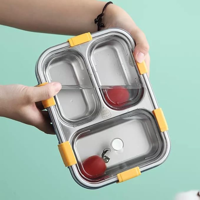 Compartment Lunch Box Stainless Steel with Spoon & Chop Stick, BPA Free, Leak Proof