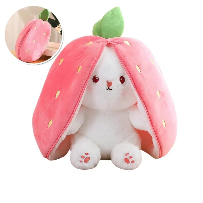 Reversible Strawberry Cute Plush Bunny Soft Toy, Strawberry Rabbit Teddy Soft Toy, Plushie Bunny Toys with Zipper 45 cm Multicolor - GMARTSHOPY