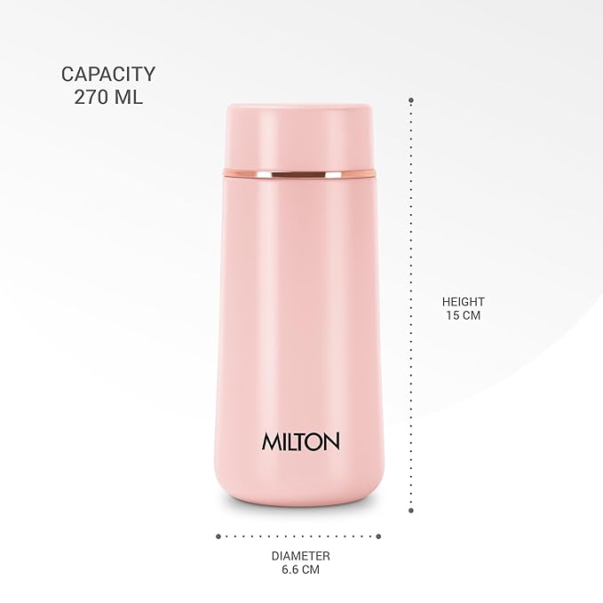 Milton Starlit 270 Thermosteel Insulated Water Bottle, 270 ml, Pink | Hot and Cold