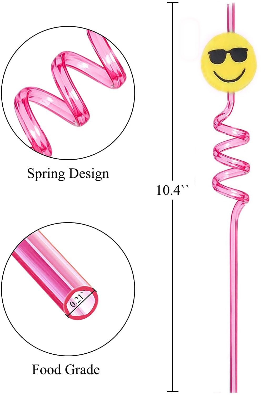 Smiley Face Straw 4 Pcs, BPA Free Drinking Straw for Milkshakes, Soft Drink, Juice