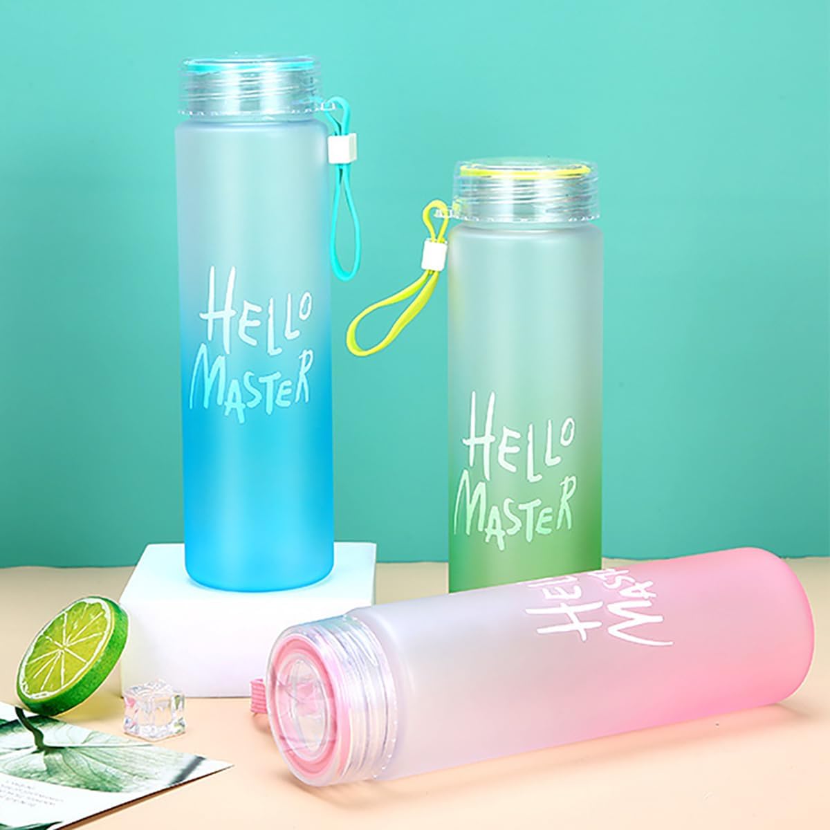 Hello Master Colorful Water Bottle with Airtight Cap Holder Strap, Leak Proof,BPA Free