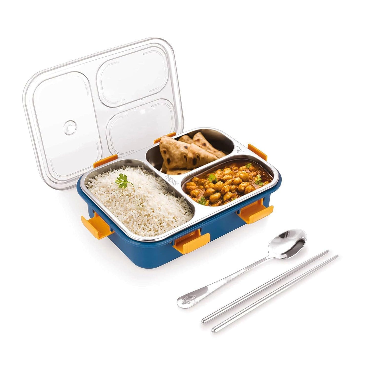 Compartment Lunch Box Stainless Steel with Spoon & Chop Stick, BPA Free, Leak Proof