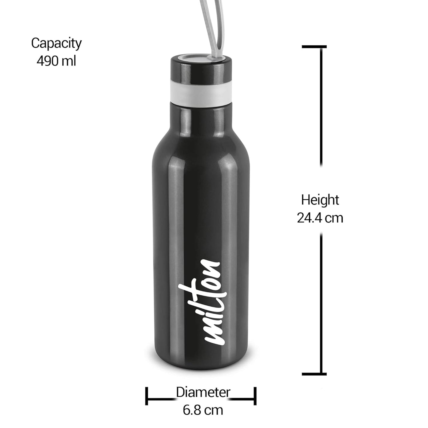 New Smarty 600 thermosteel Hot and Cold 24 hours Water Bottle, 490 ml, Black