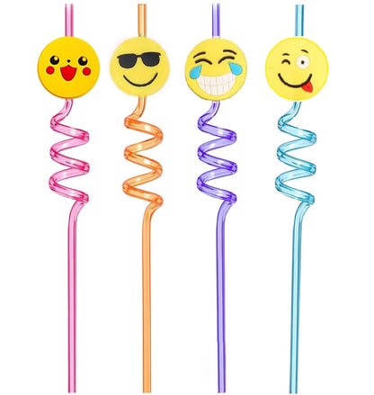 Smiley Face Straw 4 Pcs, BPA Free Drinking Straw for Milkshakes, Soft Drink, Juice