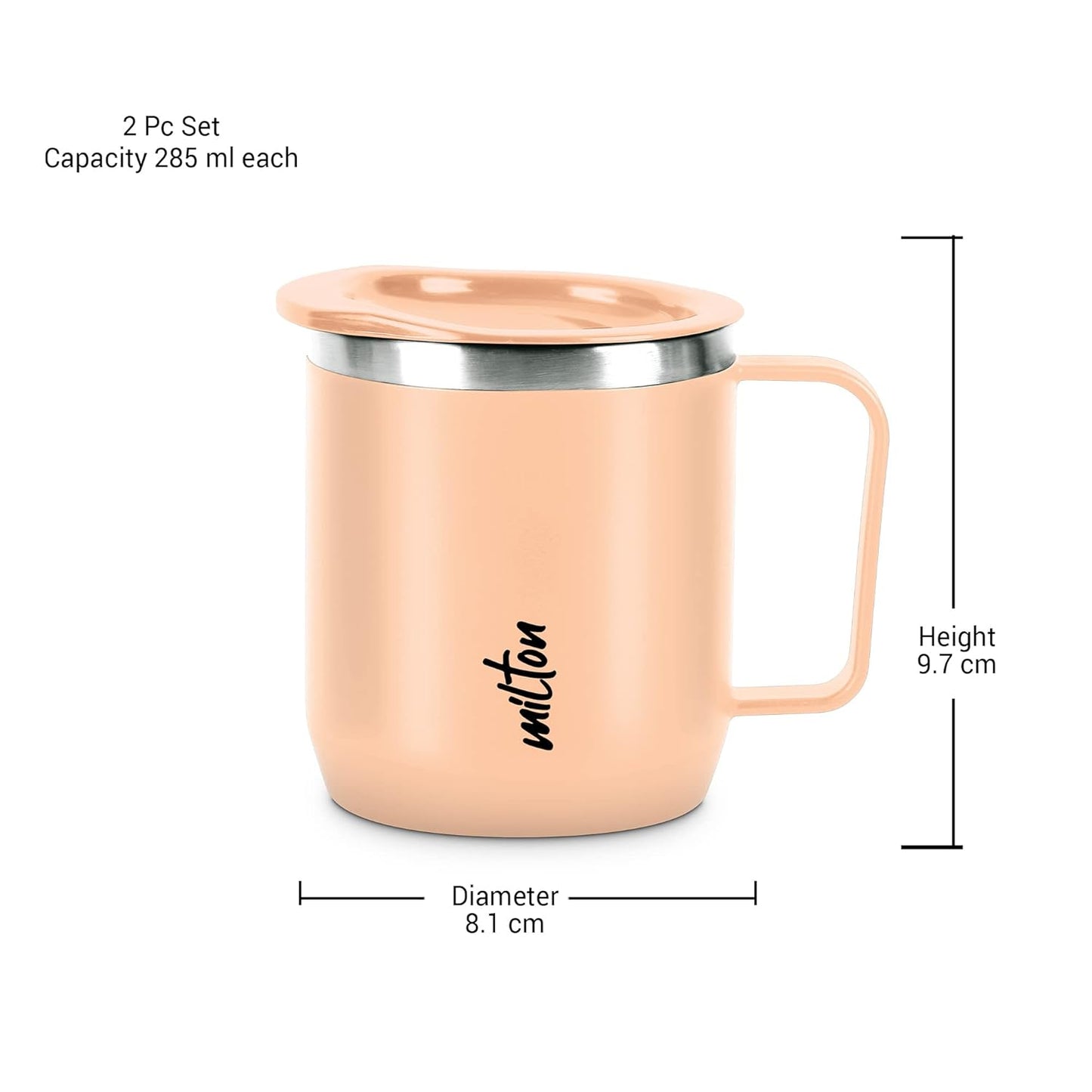 MILTON Star Gift Set, Double Walled Stainless Steel Mug with Lid, Set of 1, 285 ml Each, Peach Color | Stainless Steel