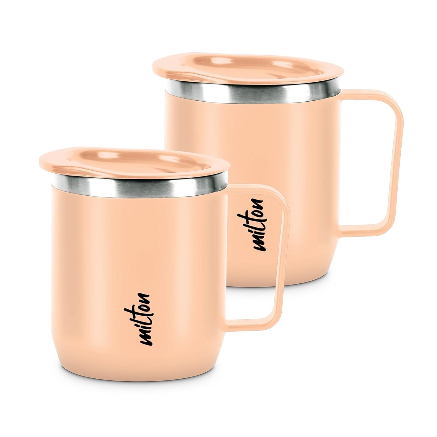 MILTON Star Gift Set, Double Walled Stainless Steel Mug with Lid, Set of 1, 285 ml Each, Peach Color | Stainless Steel