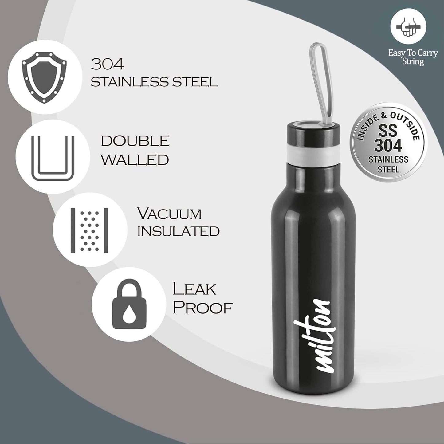 New Smarty 600 thermosteel Hot and Cold 24 hours Water Bottle, 490 ml, Black