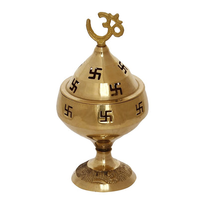 Golden Om and Swastik Symbol Decorative Brass Diya