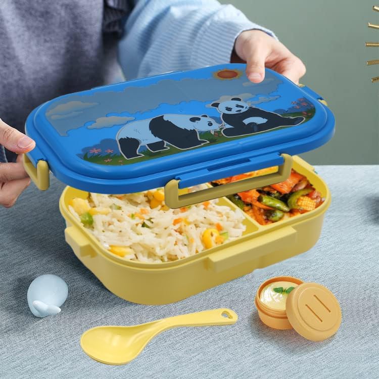 Senso Champs Kids Lunch Box Leak Proof, Air Right, Unbreakable, Food Grade Plastic, 2 Compartment with Spoon