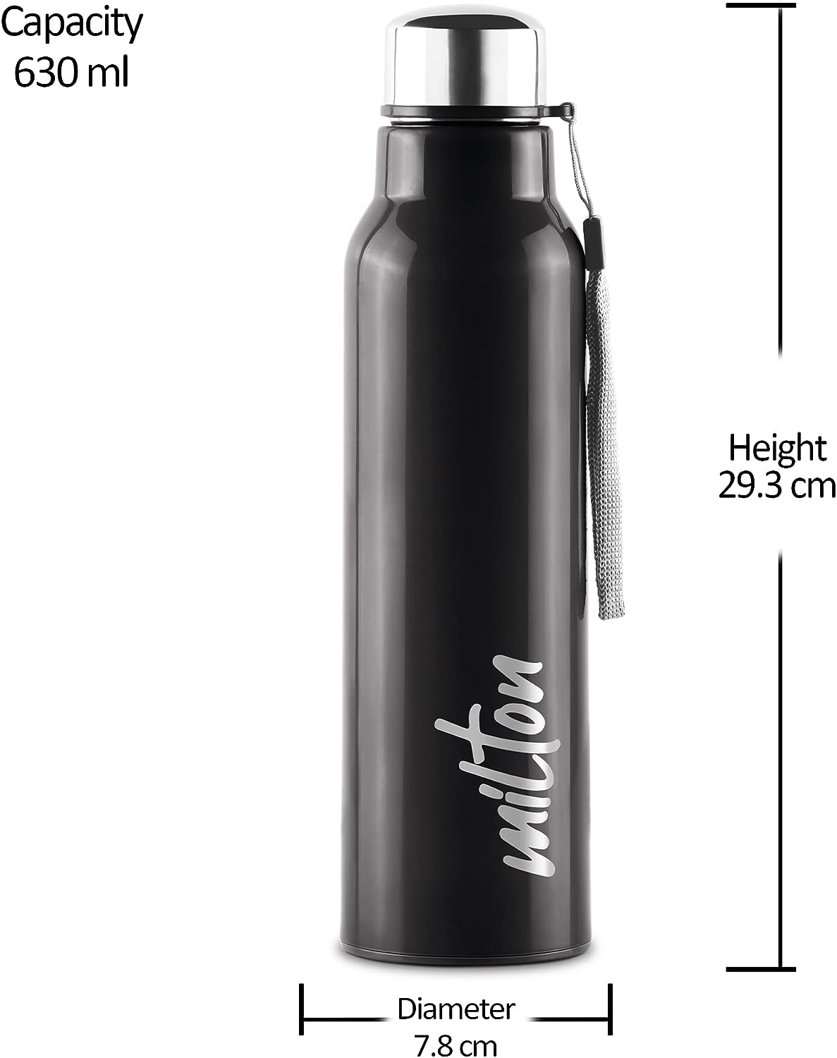 Milton Steel Fit 900 Inner Stainless Steel Water Bottle, 1 Piece, Black