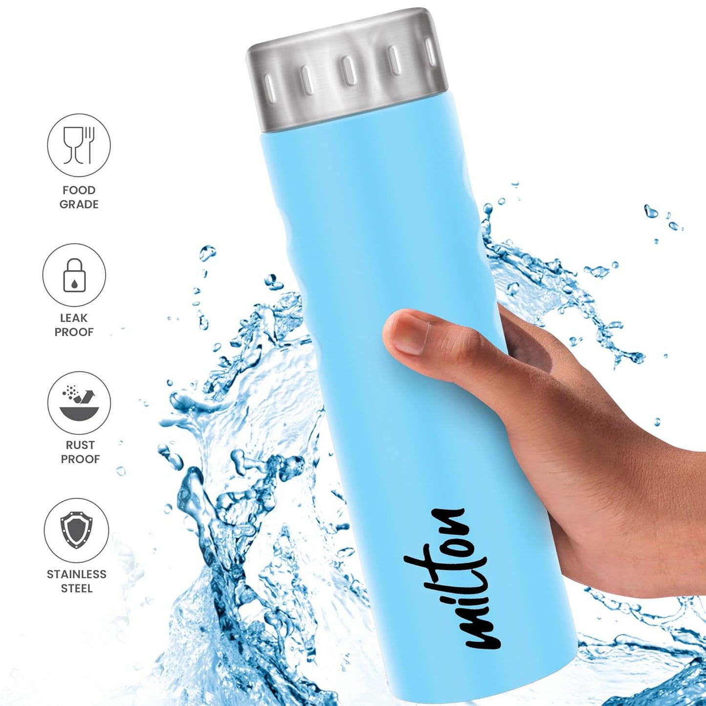 MILTON Stream Stainless Steel Water Bottle, Single walled | Leak Proof | Easy Grip