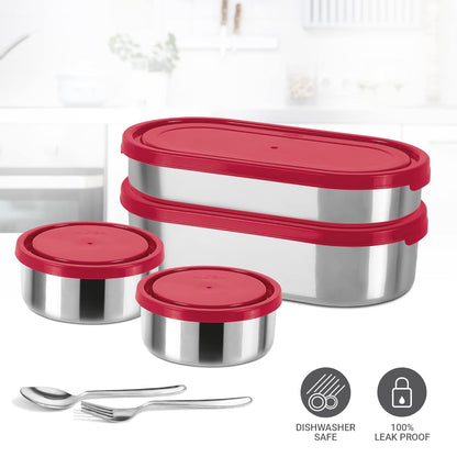 MILTON Triple Decker Stainless Steel Lunch Box (2 Oval Container, 675 ml & 450ml