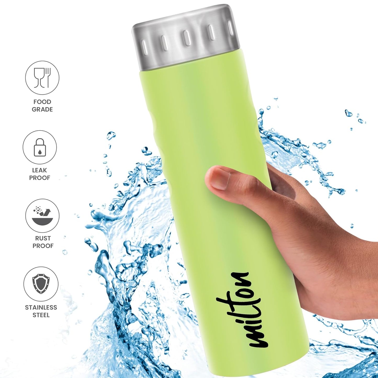 MILTON Stream Stainless Steel Water Bottle, Single walled | Leak Proof | Easy Grip