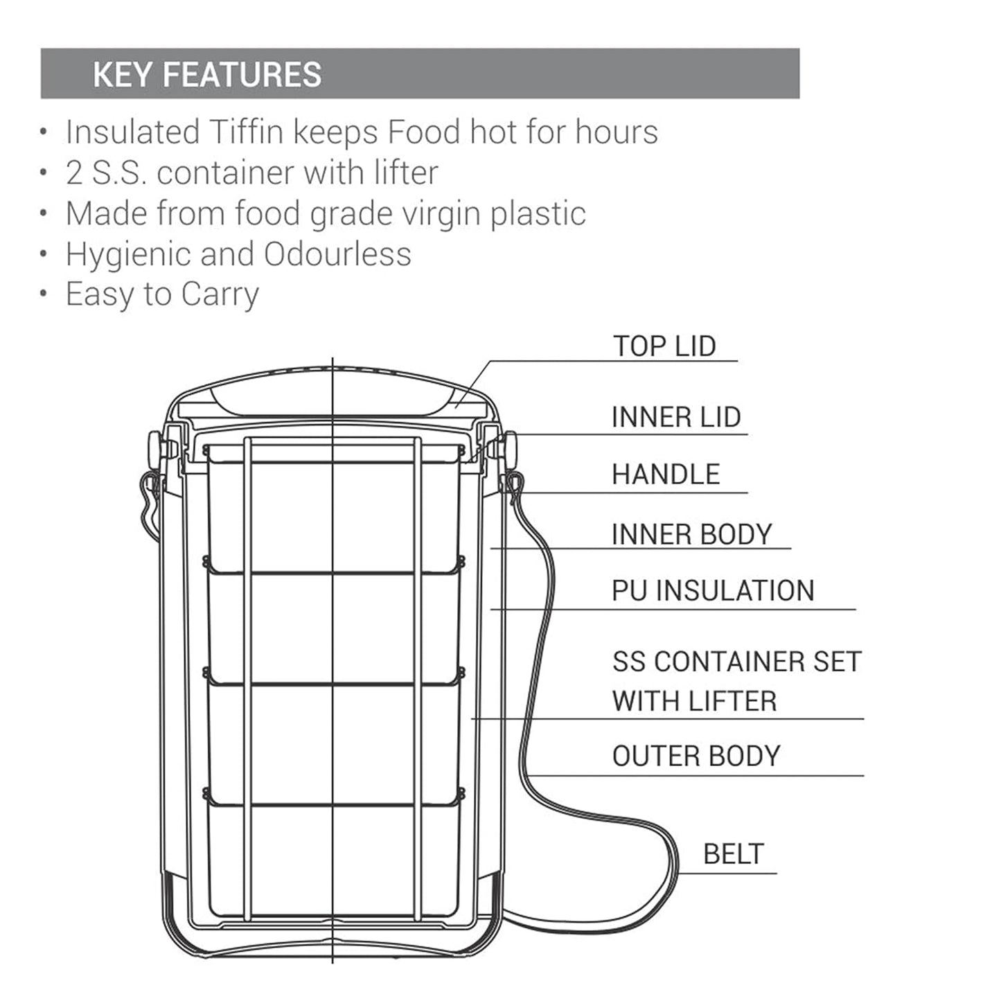 Milton Econa 4 Stainless Steel Lunch Box, Thermoware Insulated Leak Proof Tiffin Box