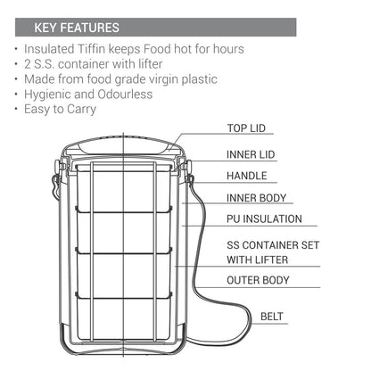 Milton Econa 4 Stainless Steel Lunch Box, Thermoware Insulated Leak Proof Tiffin Box