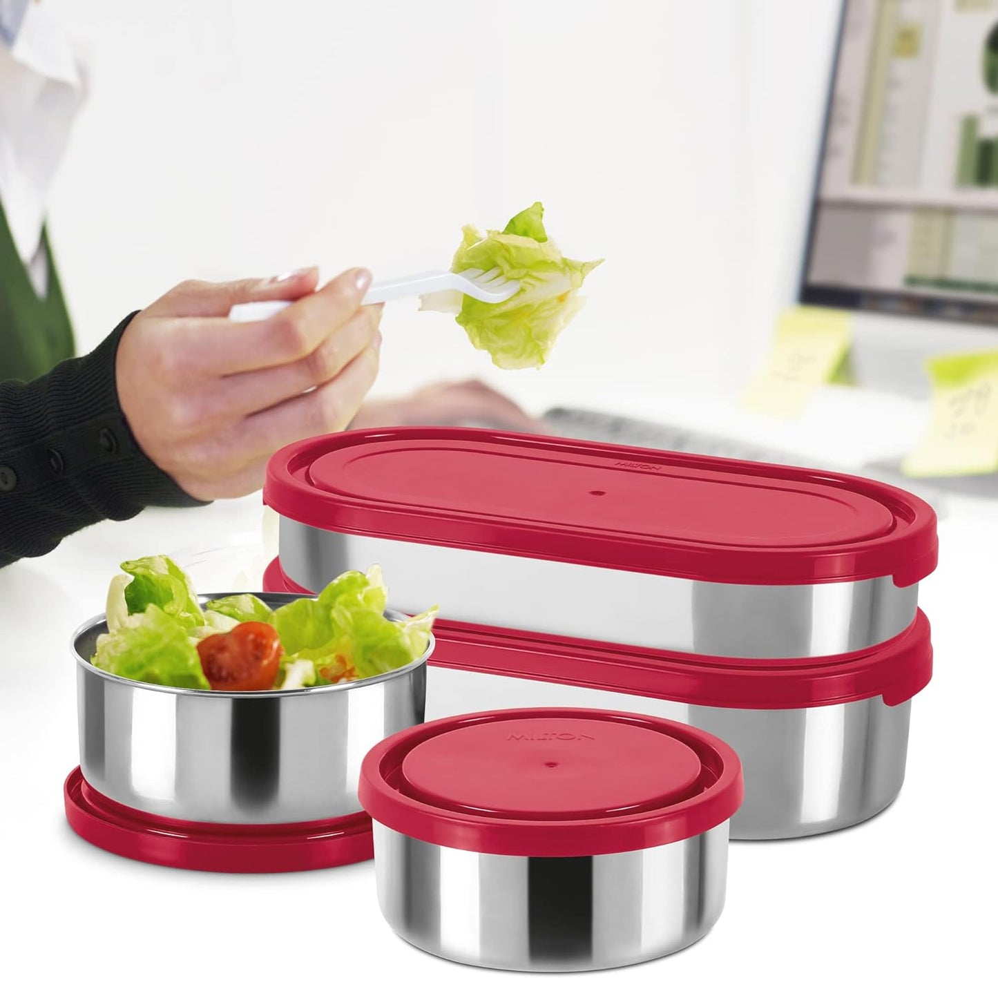 MILTON Triple Decker Stainless Steel Lunch Box (2 Oval Container, 675 ml & 450ml