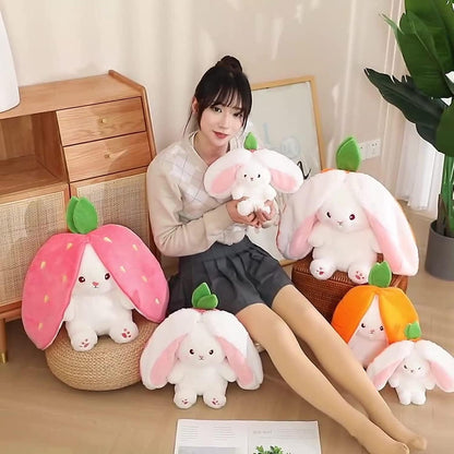 Reversible Strawberry Cute Plush Bunny Soft Toy, Strawberry Rabbit Teddy Soft Toy, Plushie Bunny Toys with Zipper 45 cm Multicolor - GMARTSHOPY