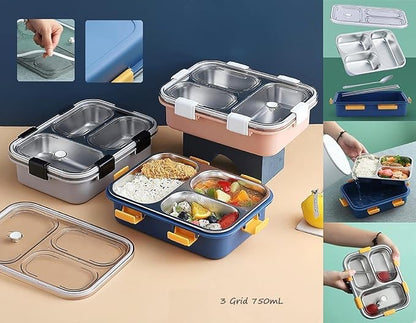 Compartment Lunch Box Stainless Steel with Spoon & Chop Stick, BPA Free, Leak Proof