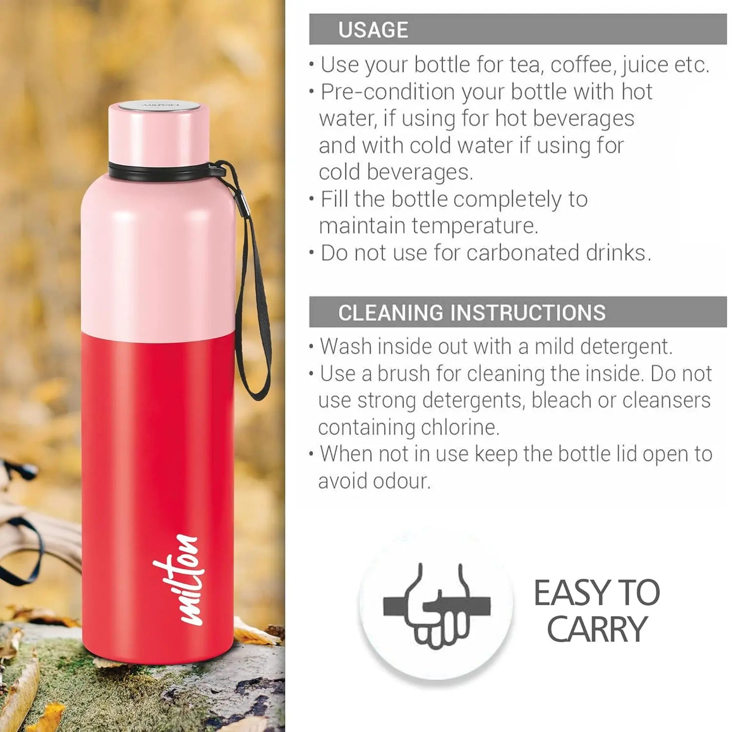 Milton Ancy Thermosteel Water Bottle,24 Hours Hot and Cold, Rust Proof - GMARTSHOPY