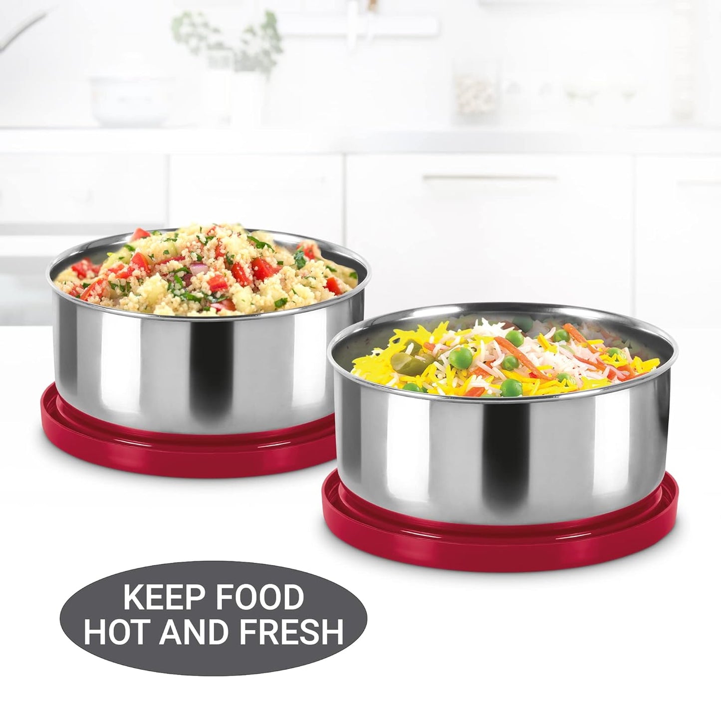 MILTON Triple Decker Stainless Steel Lunch Box (2 Oval Container, 675 ml & 450ml