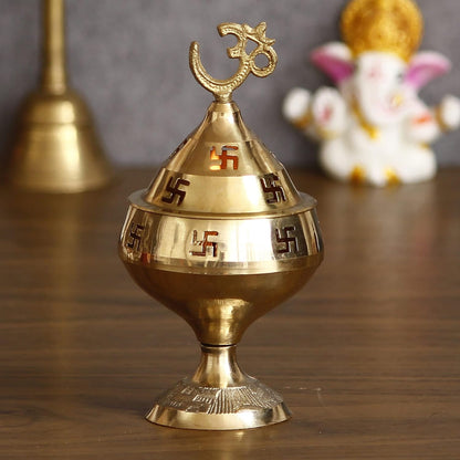 Golden Om and Swastik Symbol Decorative Brass Diya