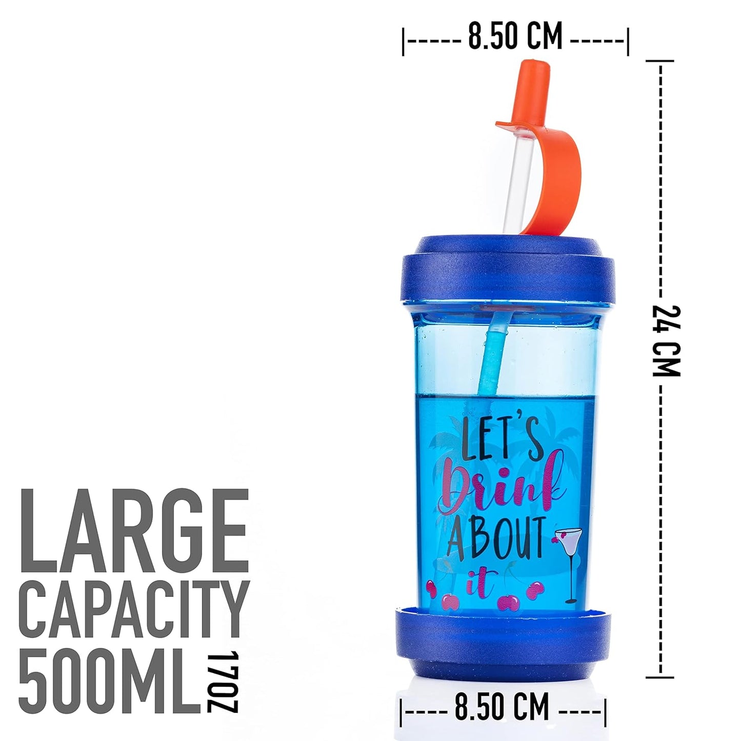 Jony Juice bottle with Straw and Travelling Lid, BPA free 100% Virgin Plastic 500ml