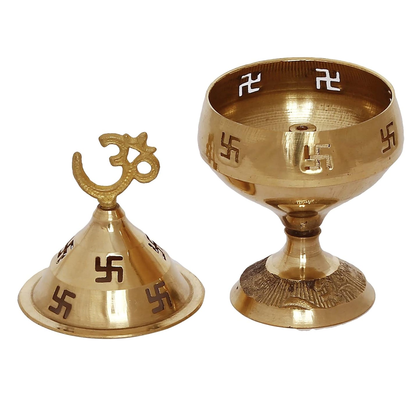 Golden Om and Swastik Symbol Decorative Brass Diya