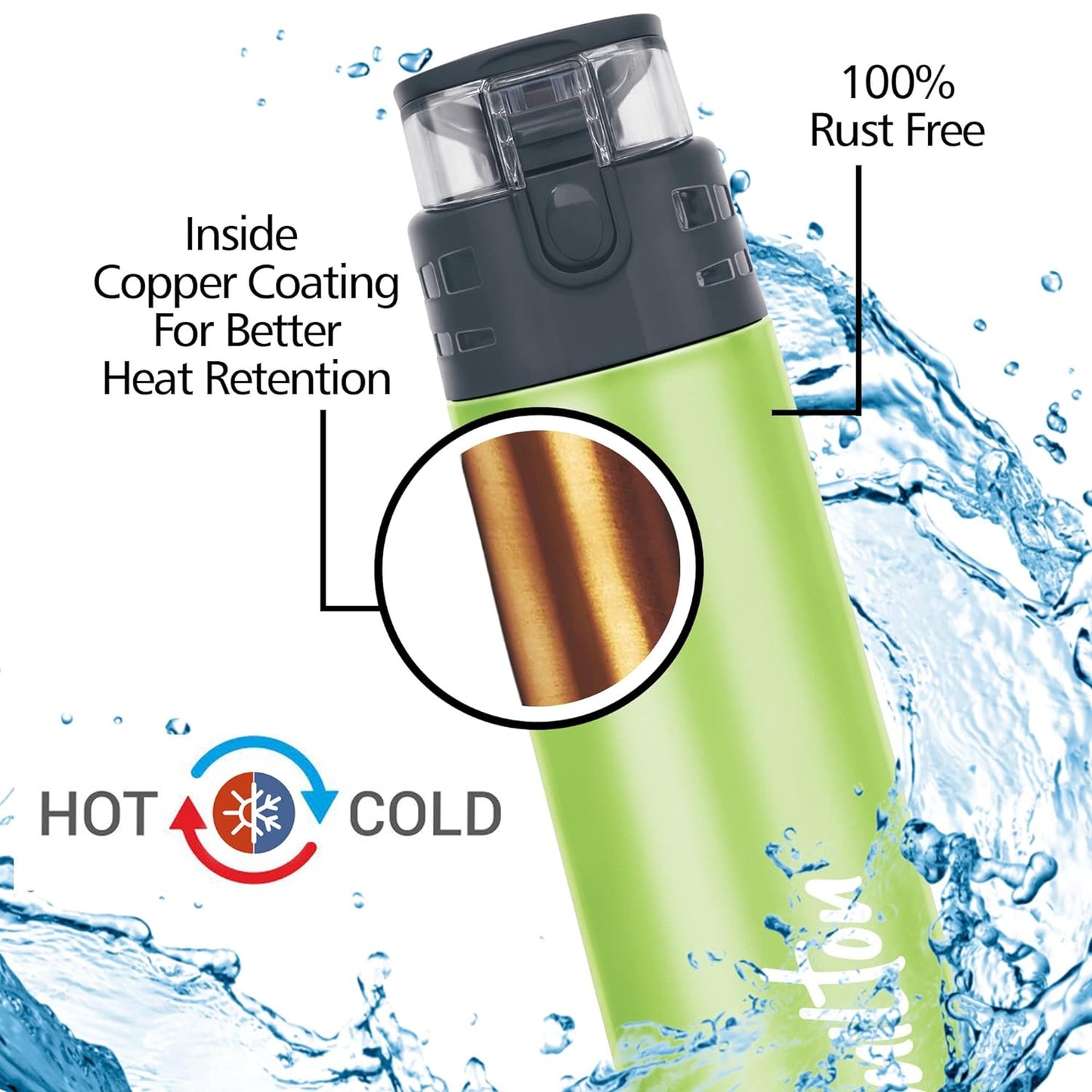 Milton Atlantis Thermosteel Insulated Water Bottle,Hot and Cold, Leak Proof