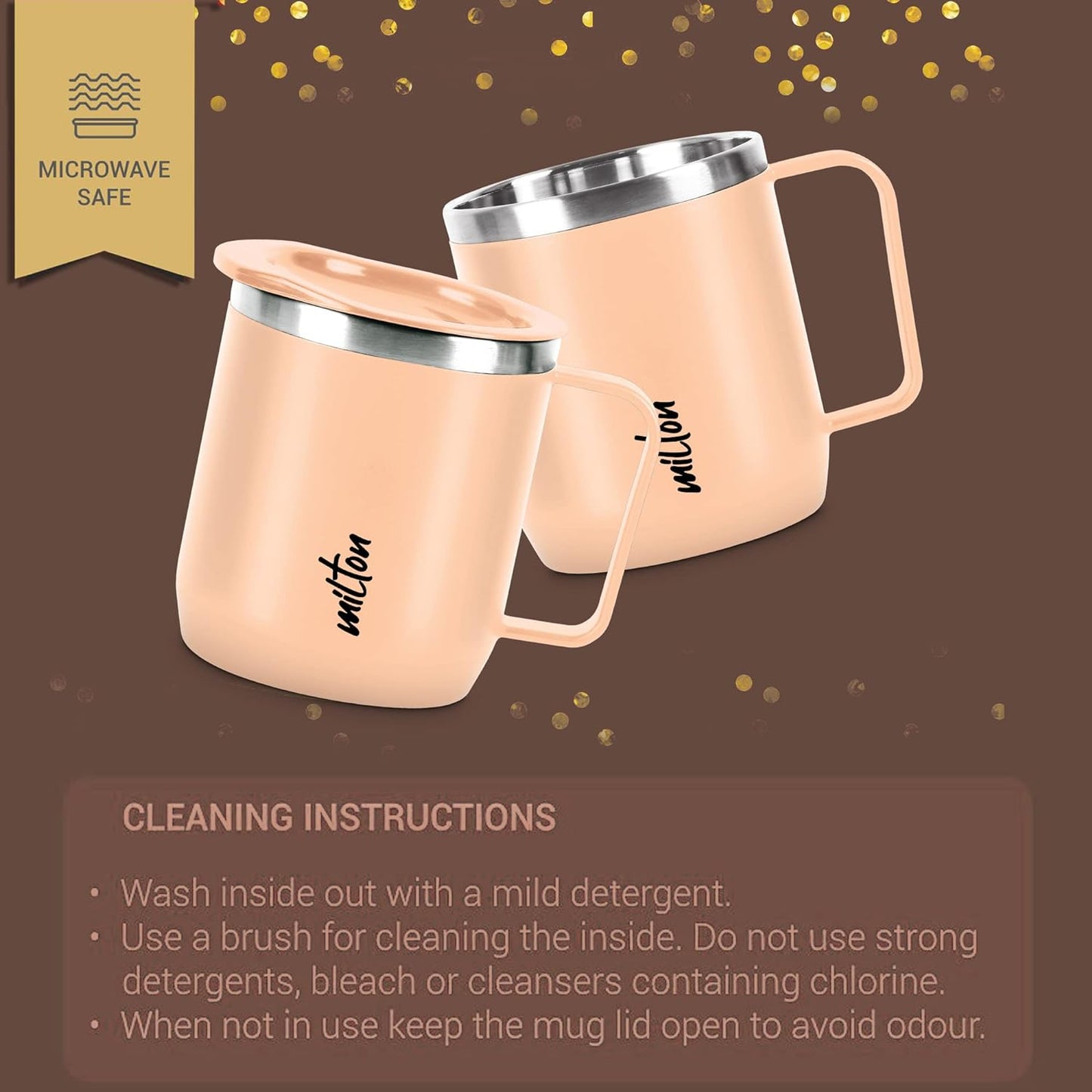 MILTON Star Gift Set, Double Walled Stainless Steel Mug with Lid, Set of 1, 285 ml Each, Peach Color | Stainless Steel