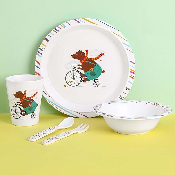 Baby Kids Melamine Kids Dinnerware Set of 5 PCS, BPA-free and dishwasher safe