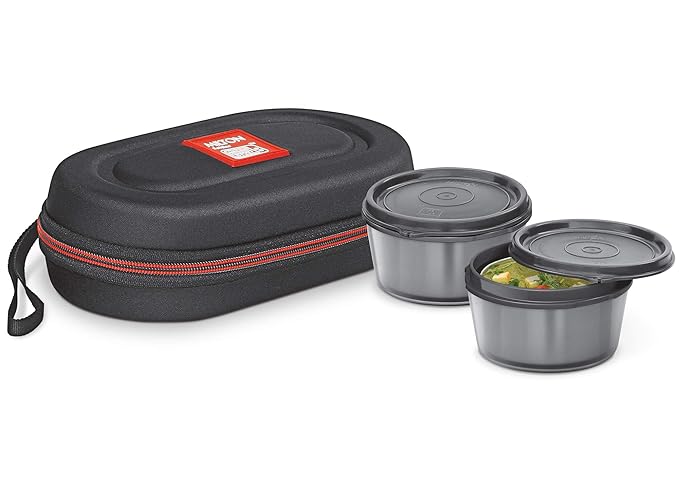 Milton Nutri Stainless Steel Insulated Tiffin Set, 320ml, Set of 2, Black