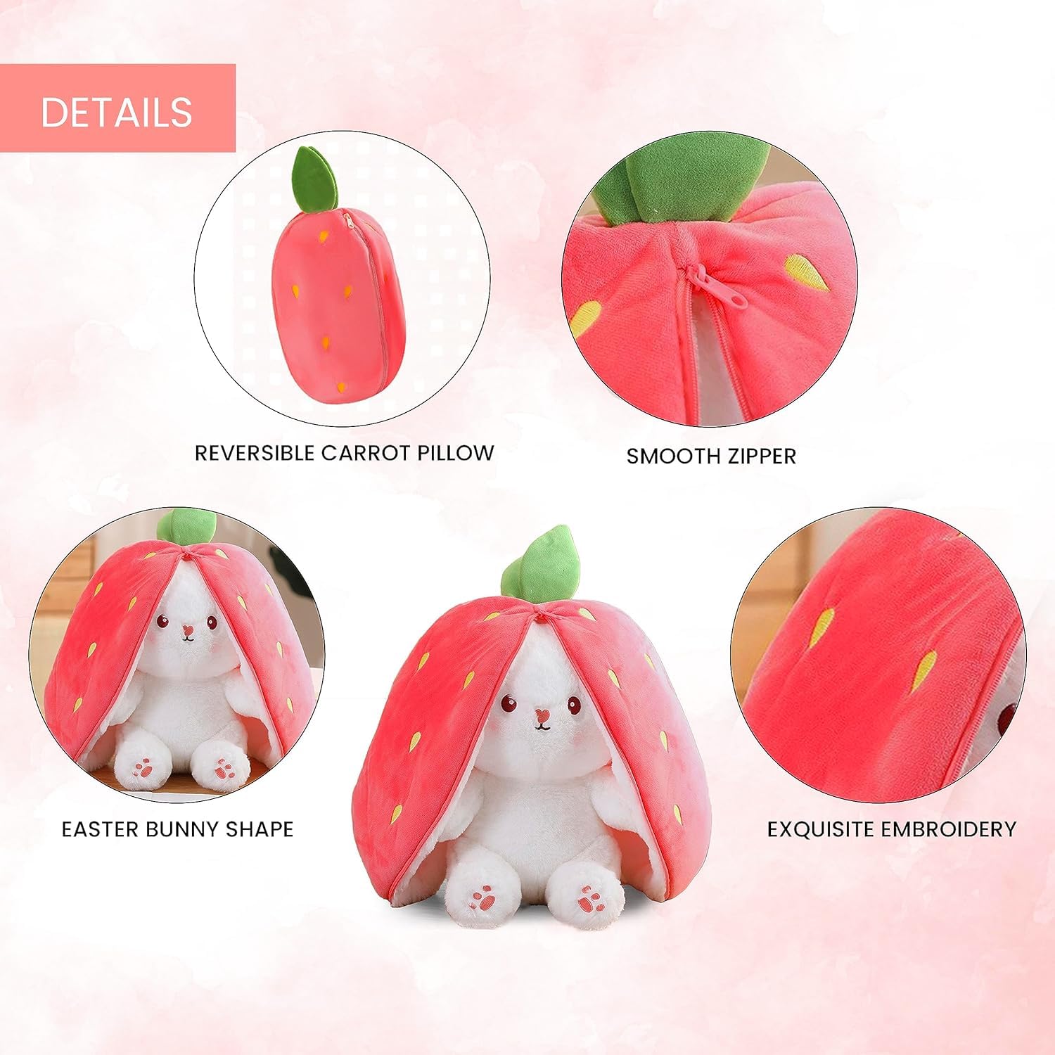 Reversible Strawberry Cute Plush Bunny Soft Toy, Strawberry Rabbit Teddy Soft Toy, Plushie Bunny Toys with Zipper 45 cm Multicolor - GMARTSHOPY