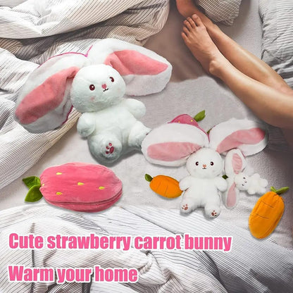 Reversible Strawberry Cute Plush Bunny Soft Toy, Strawberry Rabbit Teddy Soft Toy, Plushie Bunny Toys with Zipper 45 cm Multicolor - GMARTSHOPY