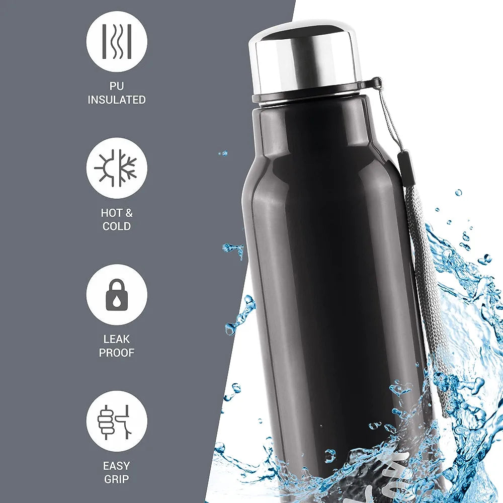 Milton Steel Fit 900 Inner Stainless Steel Water Bottle, 1 Piece, Black