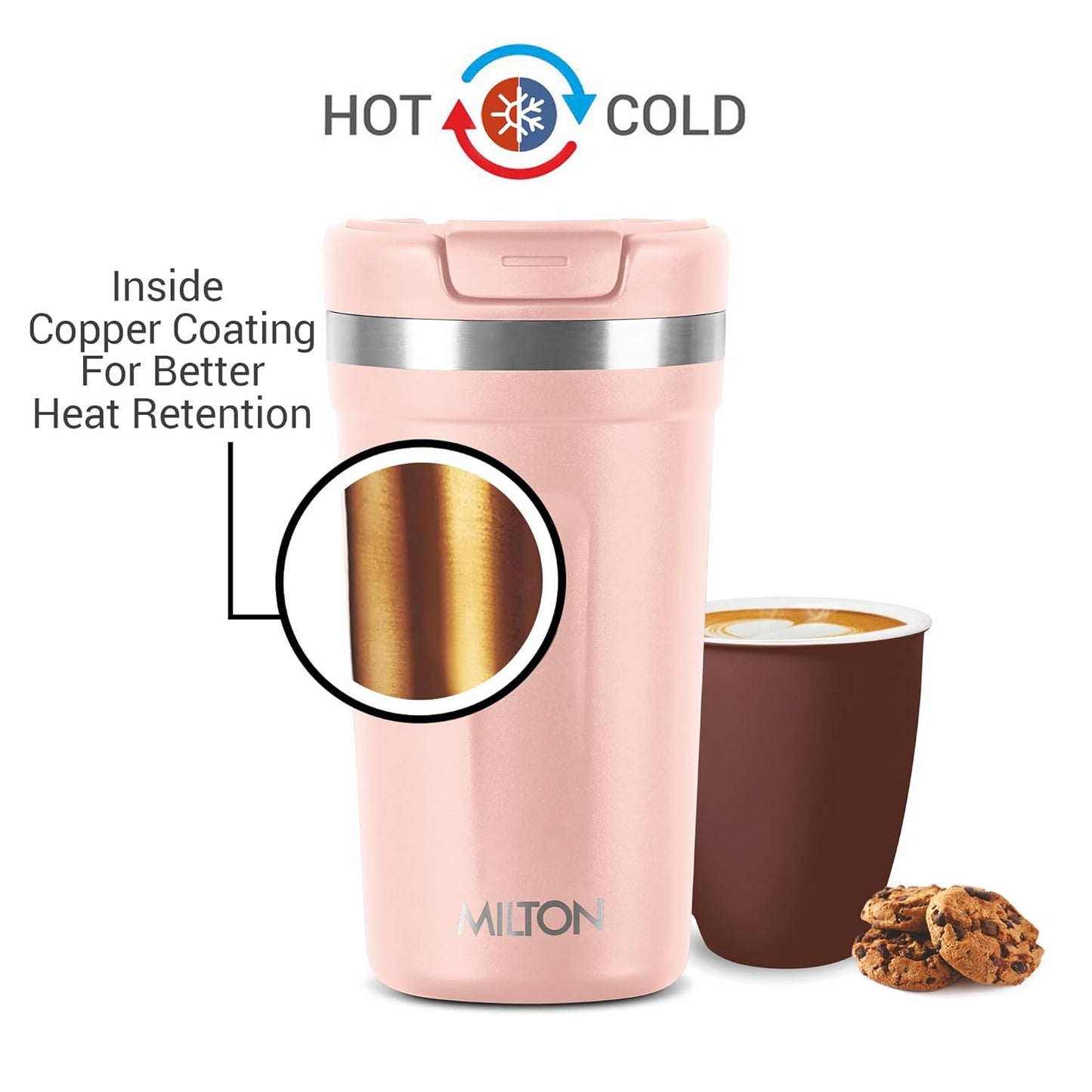 MILTON Corral 450 Thermosteel Insulated Coffee Mug, 400 ml, Peach | Hot & Cold Flask