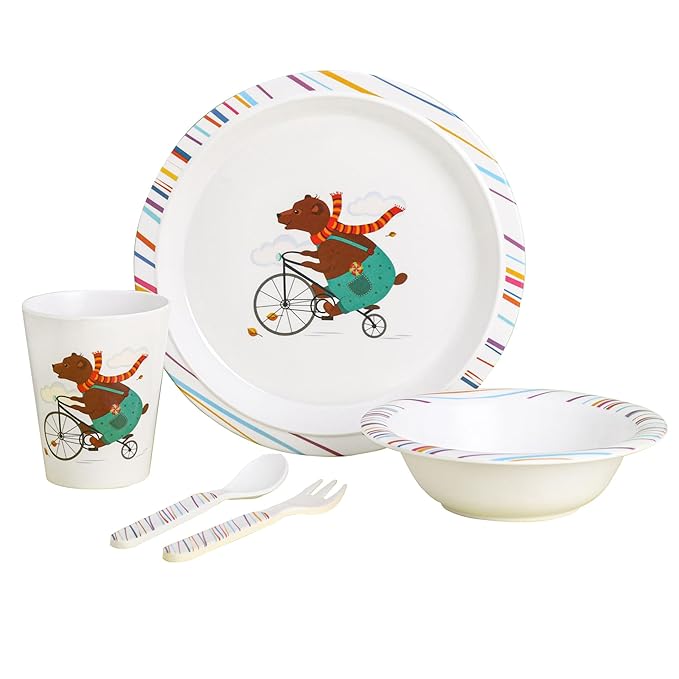 Baby Kids Melamine Kids Dinnerware Set of 5 PCS, BPA-free and dishwasher safe