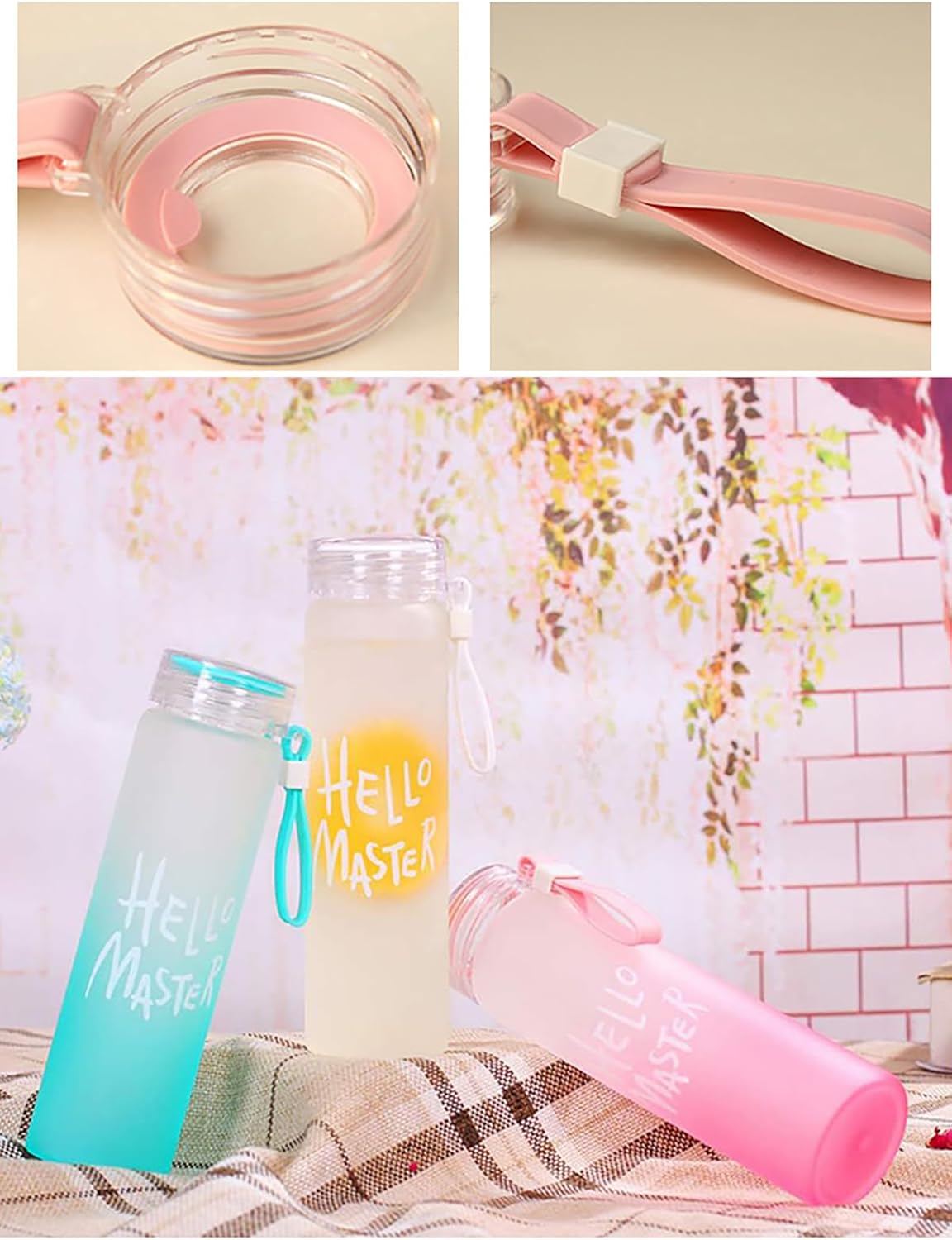 Hello Master Colorful Water Bottle with Airtight Cap Holder Strap, Leak Proof,BPA Free