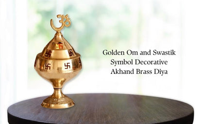 Golden Om and Swastik Symbol Decorative Brass Diya