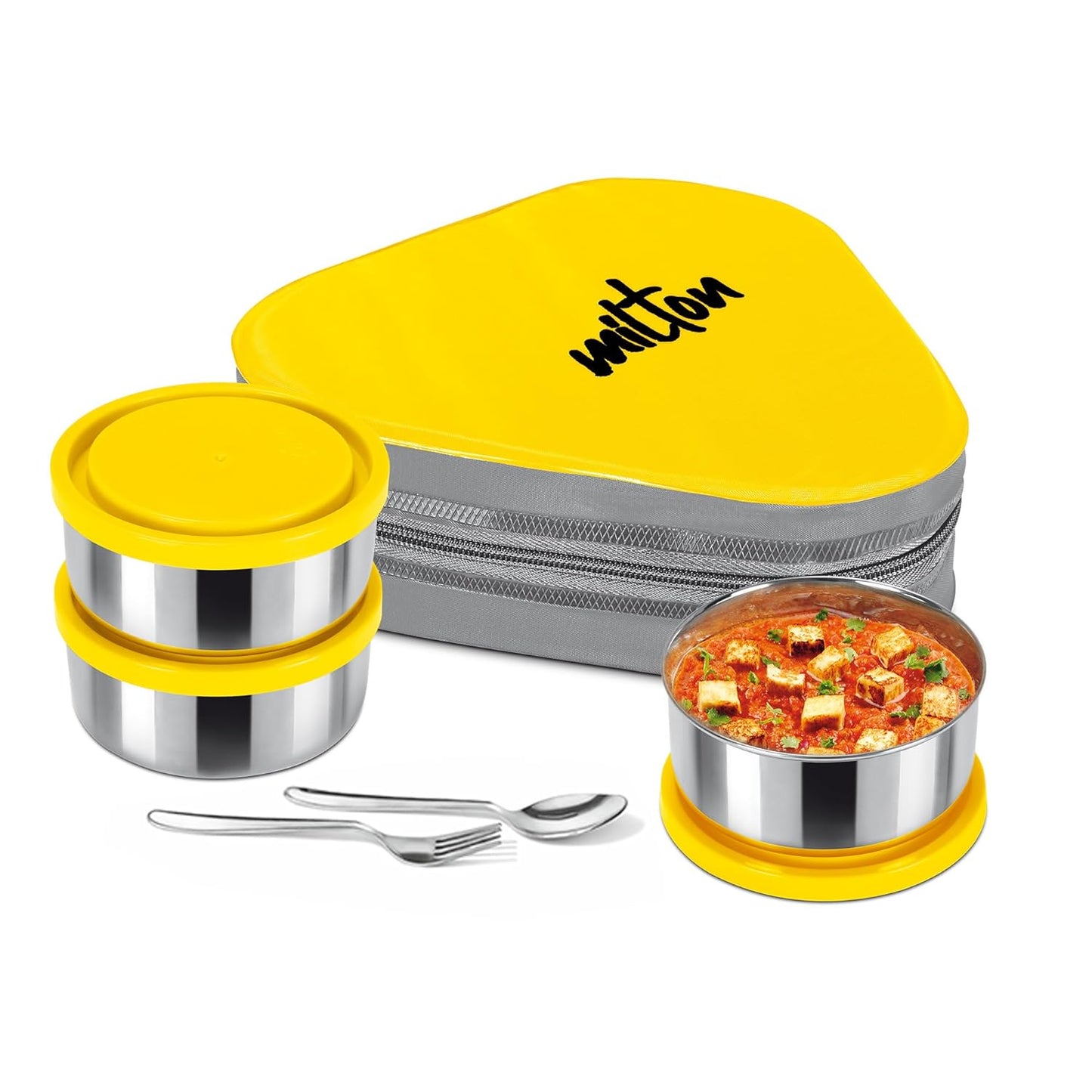 MILTON Triyum Stainless Steel Tiffin, 3 Container, 280 ml Each, with Jacket, Spoon & Fork