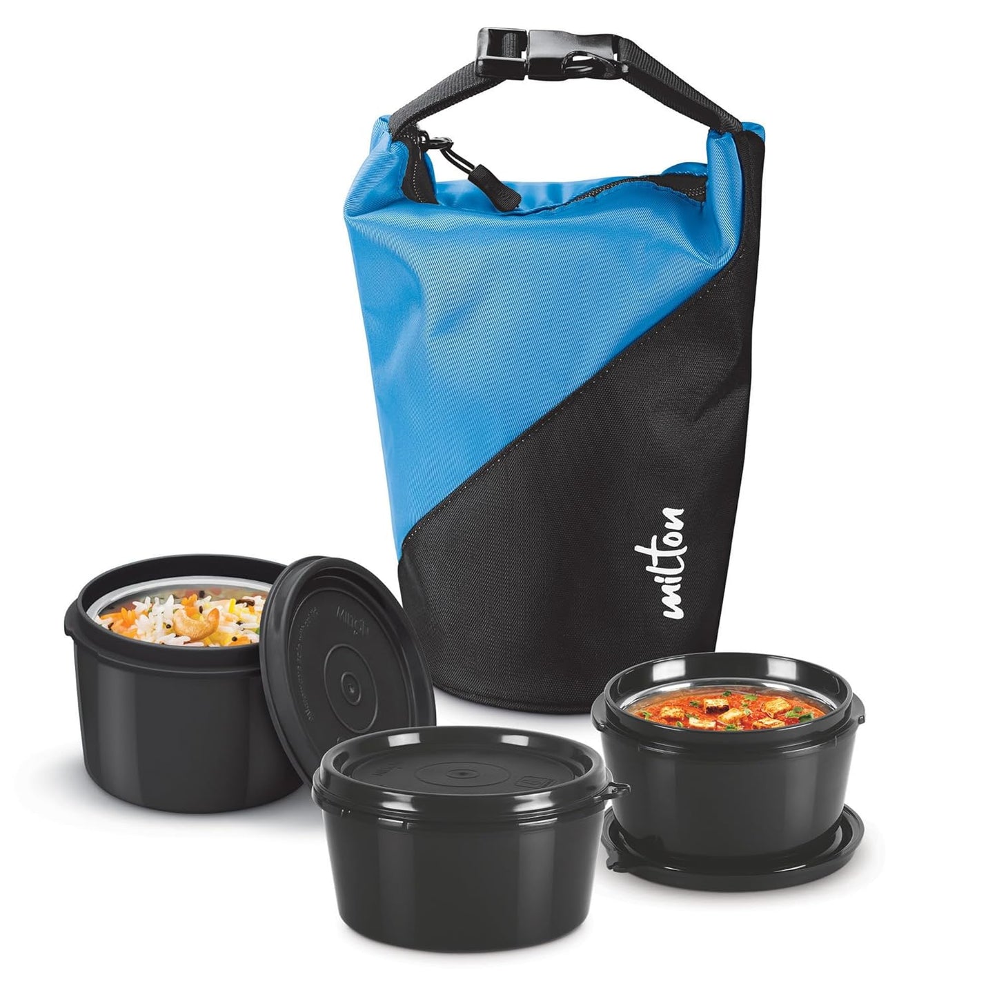 MILTON Micro Meal Mega Lunch Box 3 Microwave Safe Inner Steel Containers, with Insulated Fabric Jacket, Leak Proof, Easy to Carry