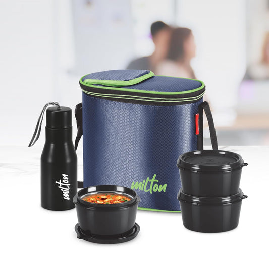 MILTON Arista Lunch Box Microwave Safe Inner Steel Containers, Stainless Steel Bottle, with Insulated Fabric Jacket, Leak Proof