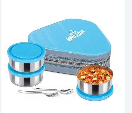 MILTON Triyum Stainless Steel Tiffin, 3 Container, 280 ml Each, with Jacket, Spoon & Fork