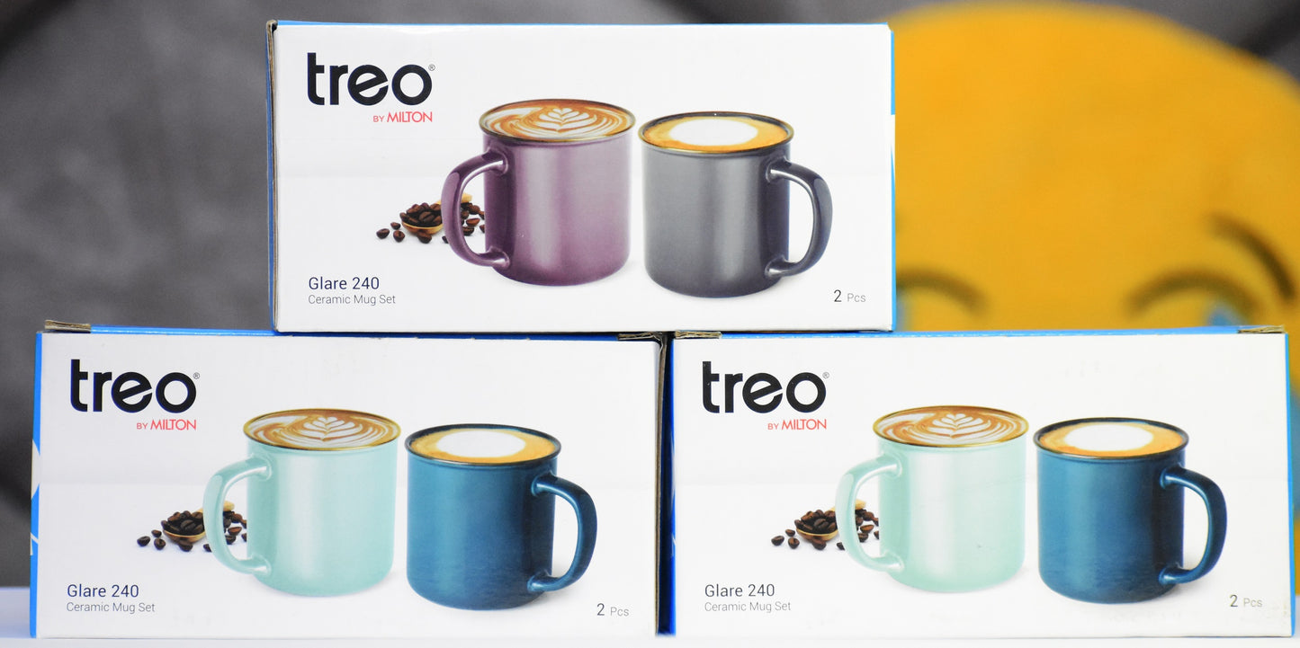 Treo Glare Ceramic Mug, 240 ml, Set of 2