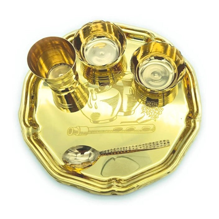 Pure Brass Laddu Gopal Bhog Thali Set 5 Pieces Set, Kanha ji Bhog Thali