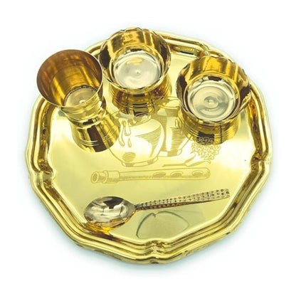 Pure Brass Laddu Gopal Bhog Thali Set 5 Pieces Set, Kanha ji Bhog Thali