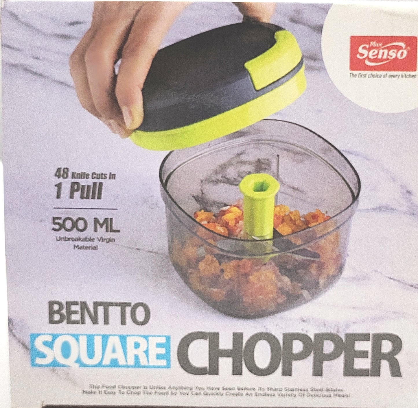 Bentto Square Chopper, Sharp Stainless Steel Blade, Unbreakable Virgin Material