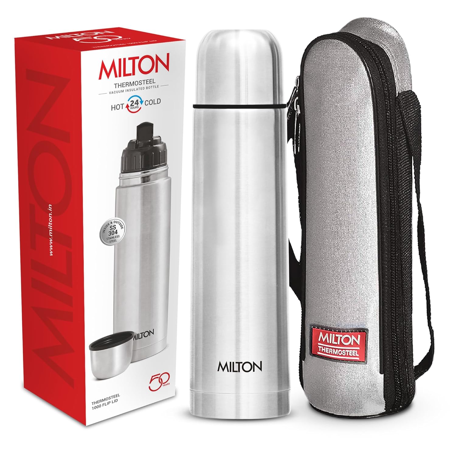 Milton Flip Lid Thermosteel Bottle Stainless steel flask, Hot or Cold for 24 hours - GMARTSHOPY