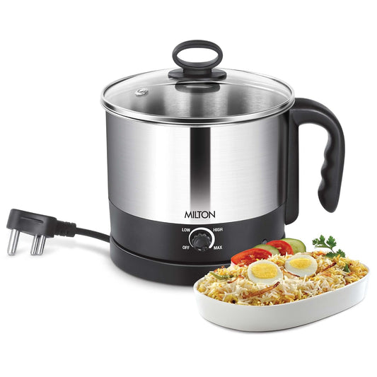 Milton Electro Multipurpose Cooker with Glass Lid and Handle, 600 Watt, 1.2 L