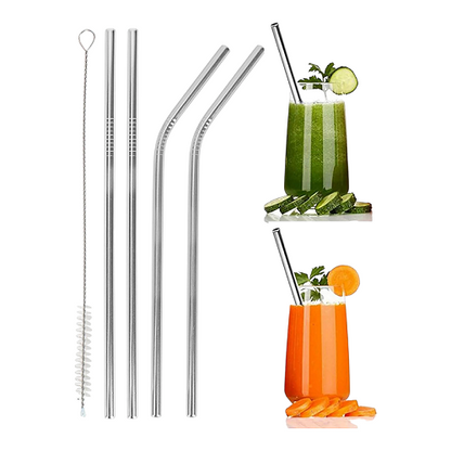 Stainless Steel Straws with Cleaning Brush, Reusable Metal Straws Pack of 4